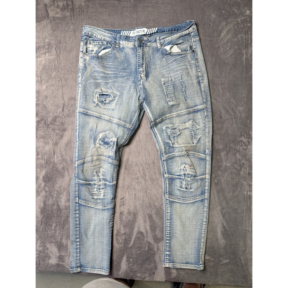 G-Star Mens Biker Jeans Size 36 Light Blue Acid Wash Distressed Ripped Slim Fit